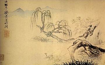 Patos Shitao en el río 1699 tinta china antigua Pinturas al óleo